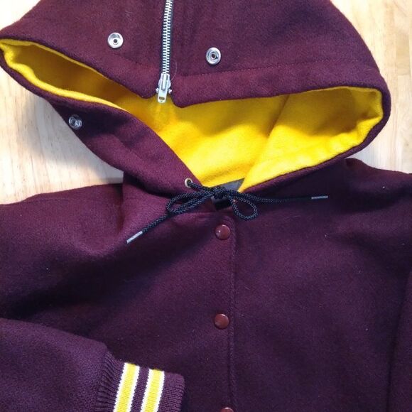 Deadstock Vintage Wool Hooded Varsity Jacket Bomber Coat - Picture 3 of 7